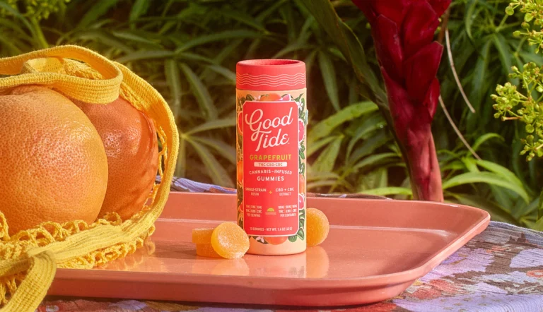 Good Tide Grapefruit Gummies — solventless rosin gummies tube styled with real grapefruit and tropical decor